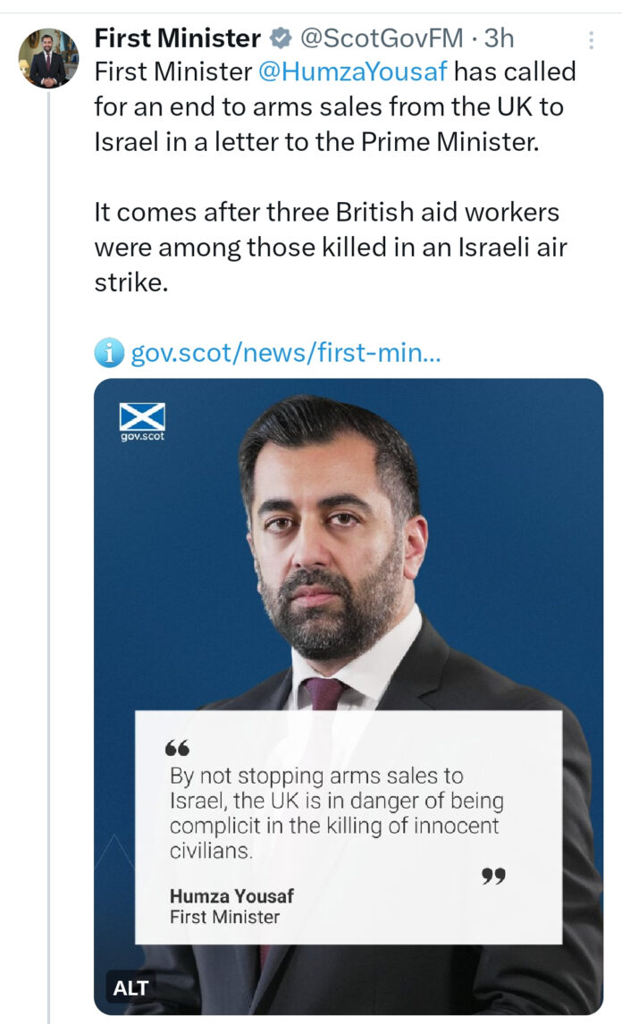An end to arms sales call from Humza Yousaf