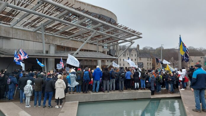 Demonstration against Hate Crime and Public Order (Scotland) Act 2021 at Holyrood, Edinburgh, April 1, 2024